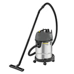 Aspirador industrial Kärcher NT 30/1 Me Classic con depósito de acero inoxidable y accesorios de limpieza.