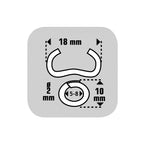 Infografía técnica grapa Omega 18mm, diámetro 2mm y capacidad de cierre entre 5 y 8mm.
