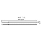 Plano técnico de barras ajustables MOIA con dimensiones de 750mm a 1350mm y diámetro de 18mm