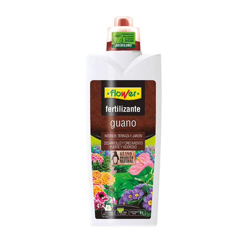Botella de 1 litro de fertilizante guano líquido FLOWER para plantas de interior, terraza y jardín