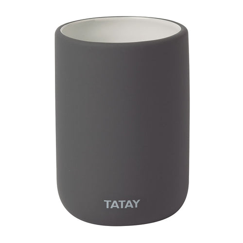 Vaso portacepillos de cerámica TATAY Soft color gris antracita acabado satinado para baño.