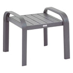 Mesa auxiliar de jardín metálica color antracita con diseño de lamas y estructura robusta.