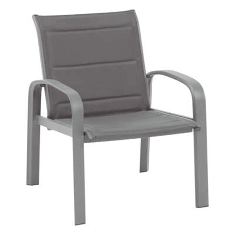 Sillón de jardín ergonómico en color antracita con asiento de textilene acolchado y estructura de metal.