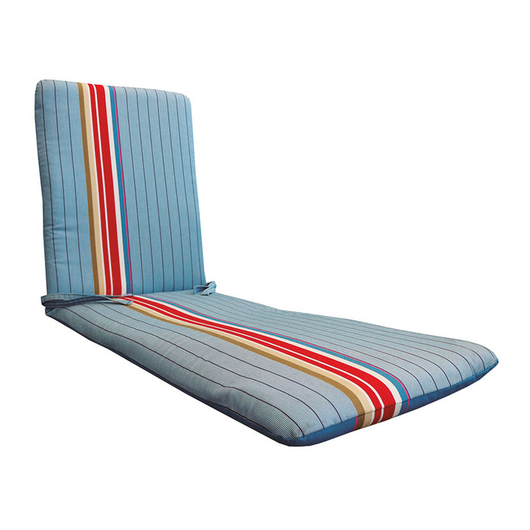 Cojín para carro cama serie 220 con diseño de rayas azules y rojas para tumbona de jardín.