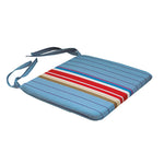 Cojín cuadrado serie 220 de 38x42 cm con diseño de rayas azules para sillas de exterior.