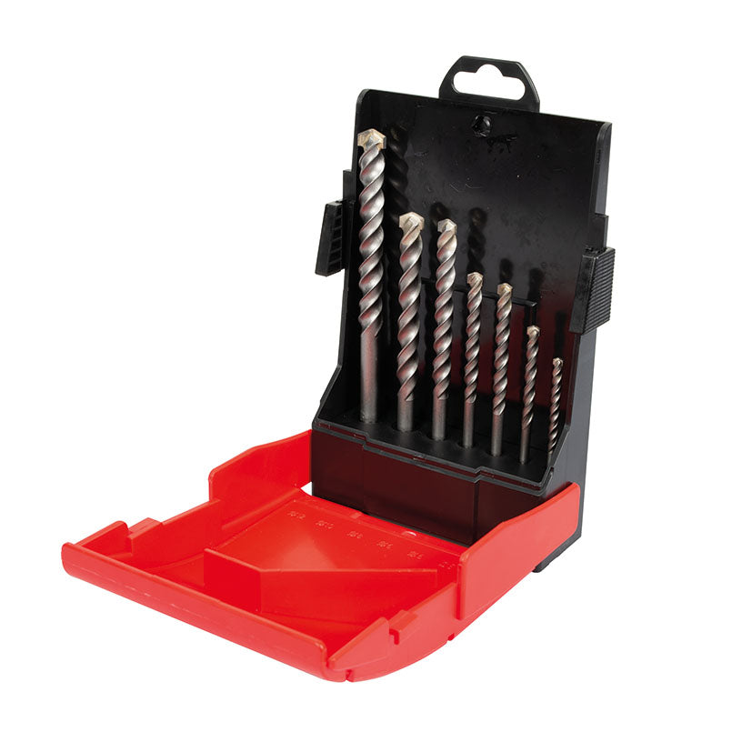 Estuche abierto con juego de 7 brocas para piedra RATIO Prostone de diámetros 4 a 12 mm.