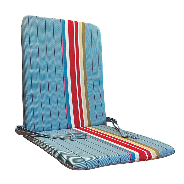 Cojín para silla de jardín serie 220 con cintas de sujeción y estampado de rayas.