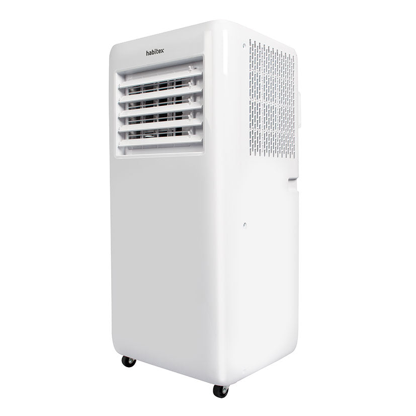 Aire acondicionado portátil Habitex AC7000 blanco con rejillas frontales y ruedas de transporte