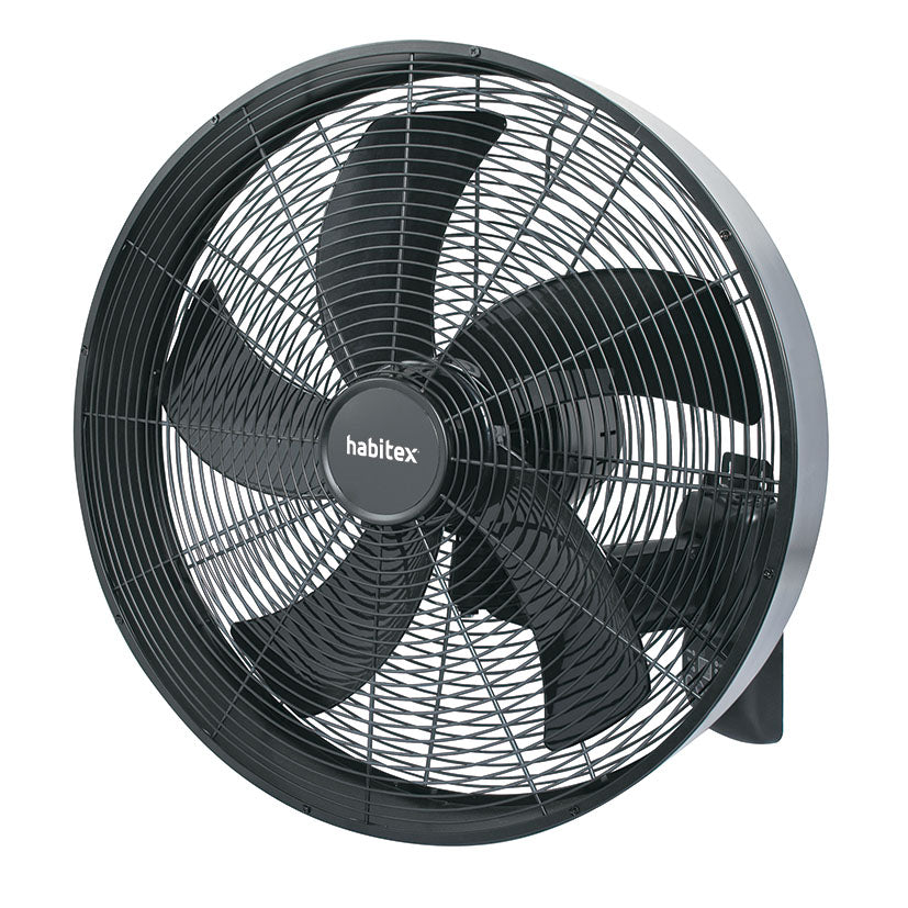 Ventilador de pared Habitex VTP-55 negro con rejilla metálica y cabezal inclinable de 45 cm.