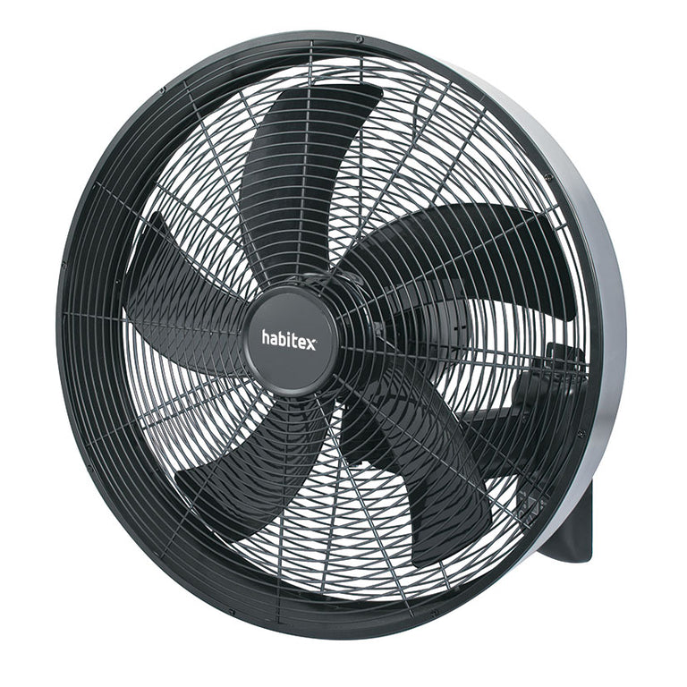 Ventilador de pared Habitex VTP-55 negro con rejilla metálica y cabezal inclinable de 45 cm.