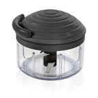 Picadora manual Metaltex RotoMac All Black con cuchillas de acero inoxidable y contenedor transparente.