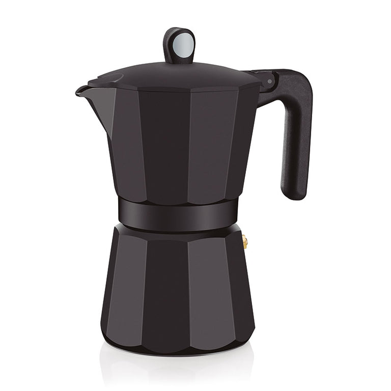 Cafetera italiana MONIX Induction Noir de aluminio negro mate apta para inducción.