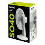 Caja de embalaje del ventilador Habitex SO40 con especificaciones técnicas de 40W