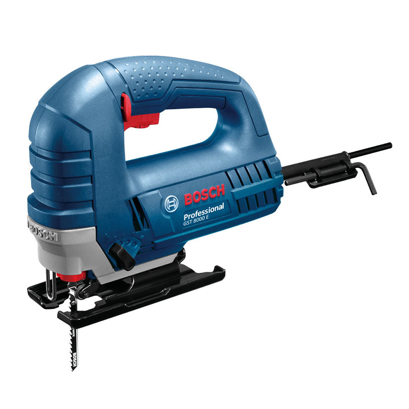 Sierra caladora Bosch GST 8000 E Professional azul con sistema de cambio de hoja SDS y empuñadura ergonómica