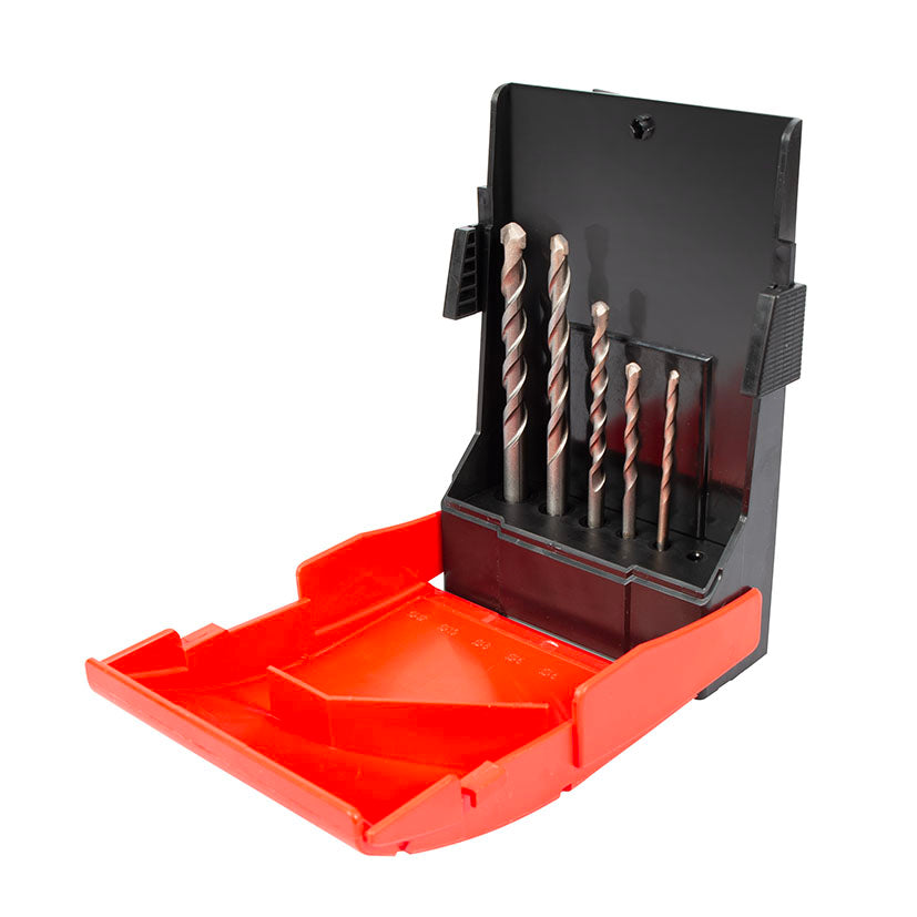 Estuche abierto con juego de 5 brocas para porcelánico RATIO Rooftile de diámetros 4 a 10 mm
