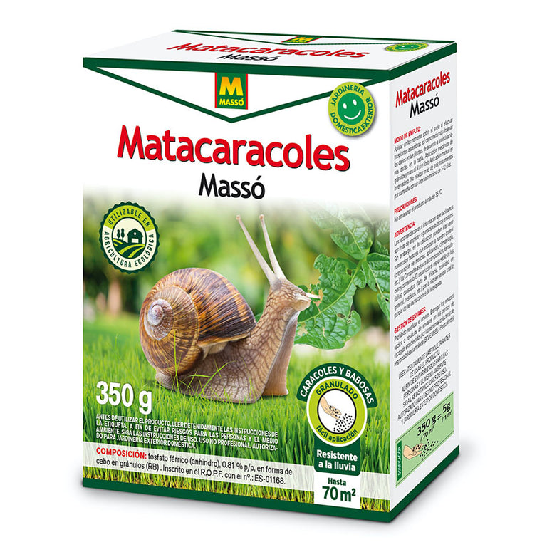 Envase de 350g de Anticaracoles Massó cebo granulado resistente a la lluvia para jardín y huerto ecológico