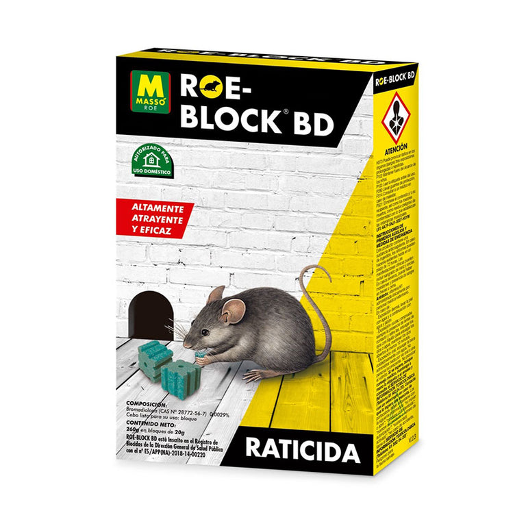 Caja de raticida MASSÓ Roe-Block BD 260g en bloques azules para control de roedores