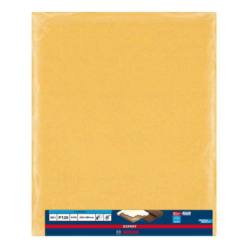 Lija Bosch Expert C470 grano P120 acabado fino pack 50 hojas sin perforaciones