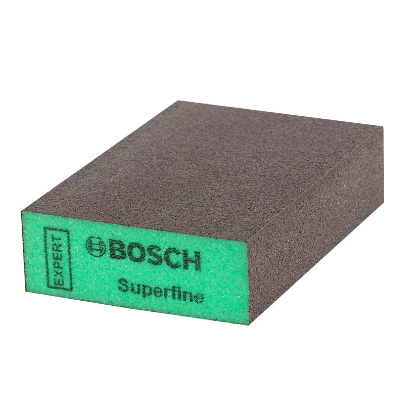 Esponja abrasiva Bosch Expert S471 grano superfino color verde para acabados de alta precisión.