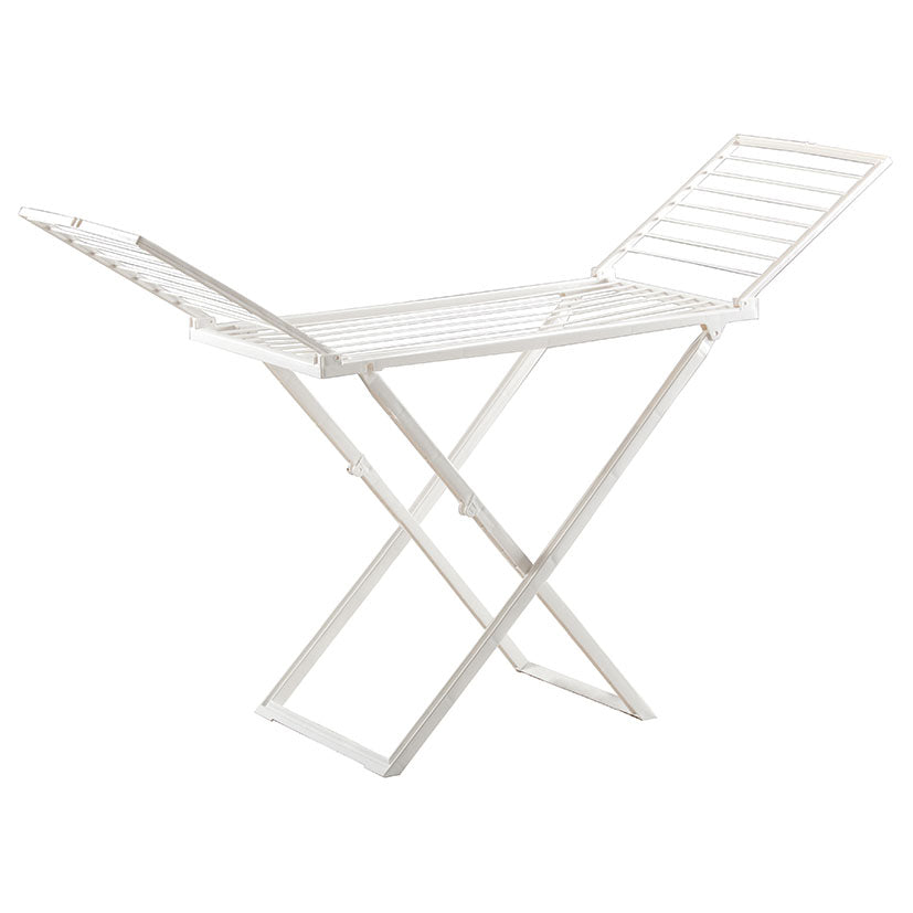 Tendedero plegable de resina blanca Habitex con alas laterales y 20 metros de capacidad de tendido.