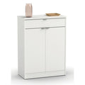 Zapatero Berlín blanco de dos puertas y un cajón con diseño minimalista para recibidor.