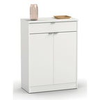 Zapatero Berlín blanco de dos puertas y un cajón con diseño minimalista para recibidor.