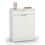 Zapatero Berlín blanco de dos puertas y un cajón con diseño minimalista para recibidor.