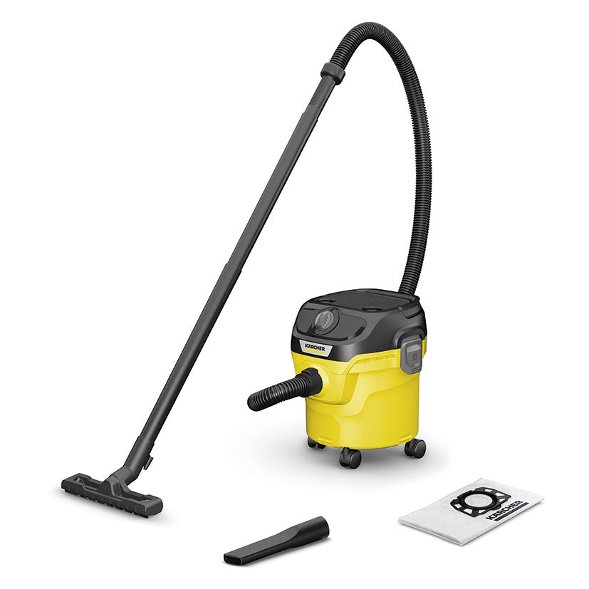 Aspirador multiuso Kärcher KWD 1 amarillo con manguera, boquillas y bolsa de fieltro