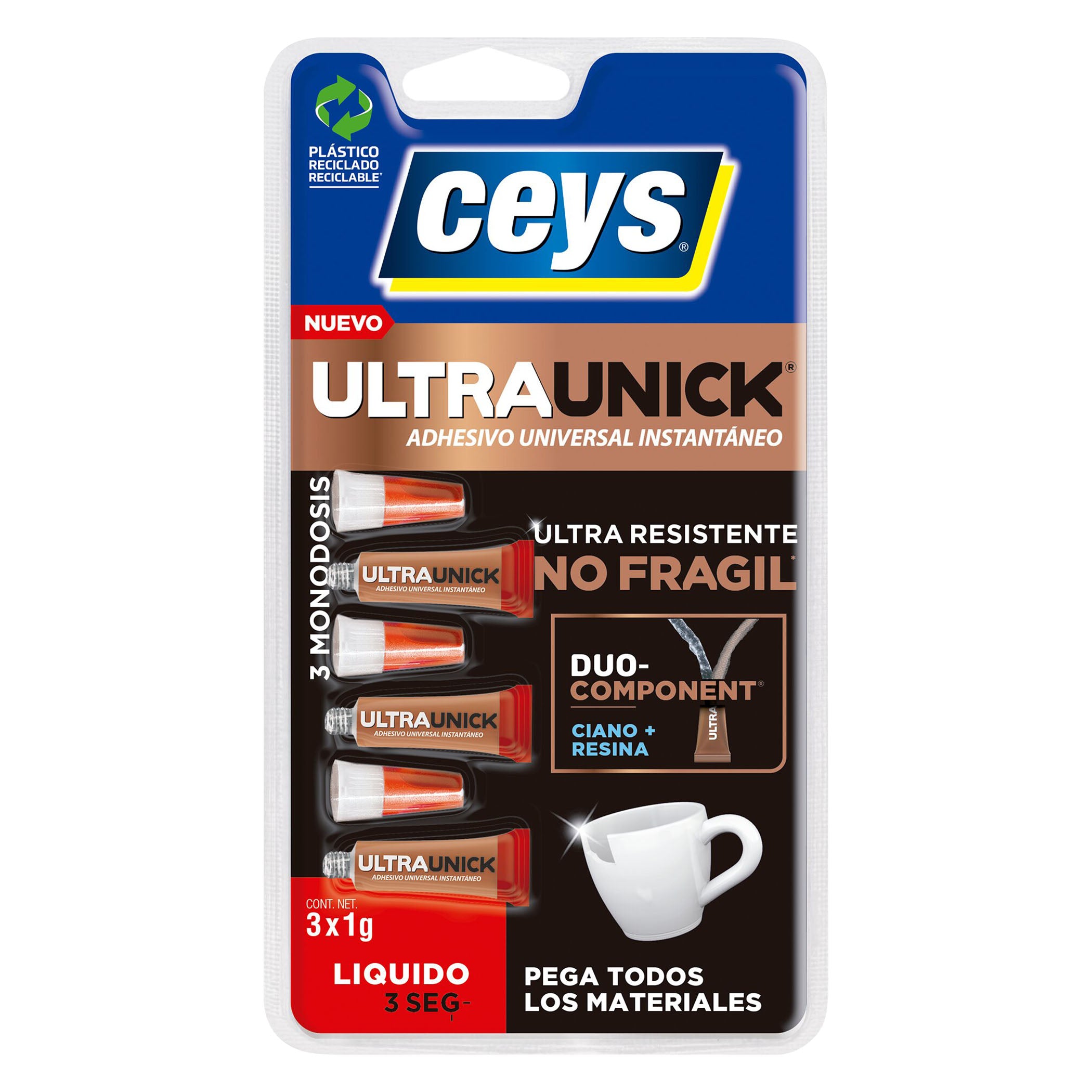 Pack de 3 monodosis de 1g adhesivo CEYS UltraUnick líquido