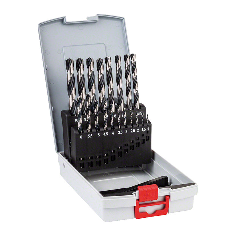 Set de 19 brocas Bosch HSS PointTeQ en estuche ProBox gris y rojo, diámetros de 1 a 10 mm para metal