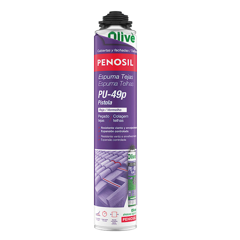 Bote de espuma PENOSIL PU-49 para pistola, sellador de tejas color rojo resistente al viento 750ml.