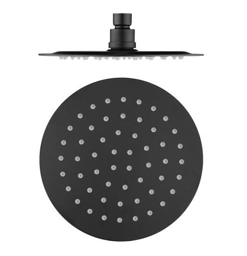 Rociador de ducha negro mate ORFESA diseño slim con rótula de ajuste superior.