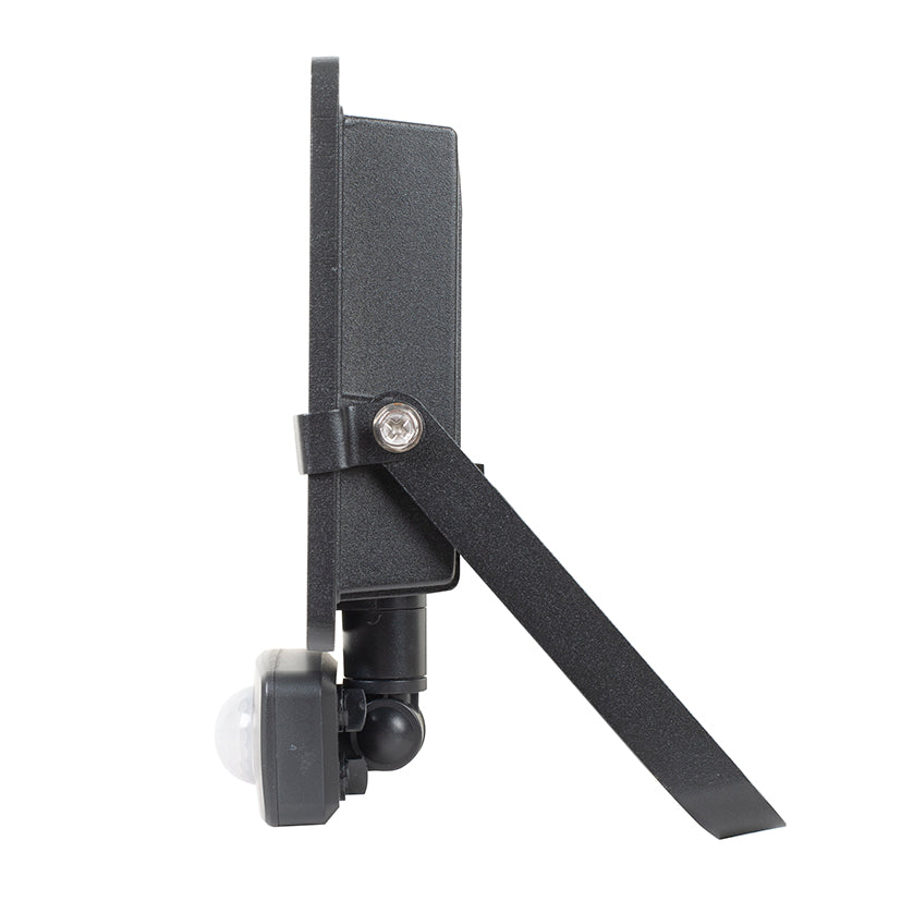Vista de perfil de foco LED extrafino DUOLEC con sensor PIR ajustable y disipador de aluminio