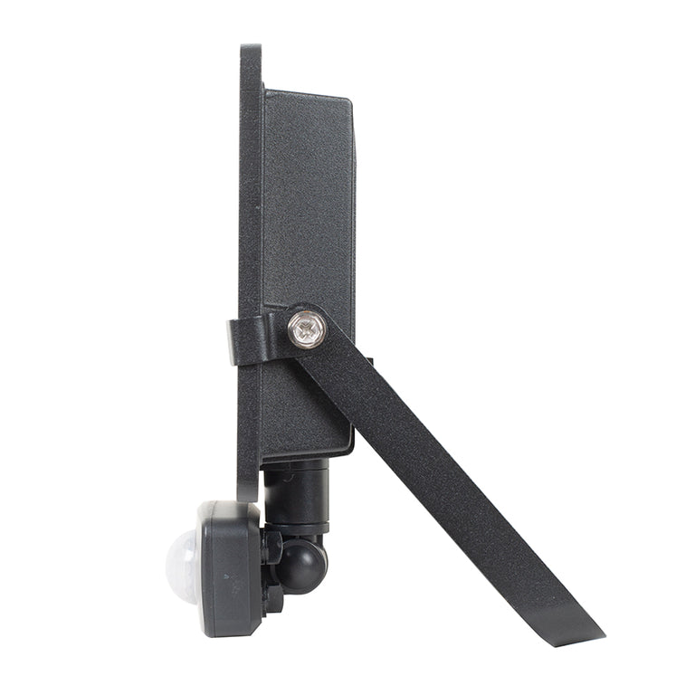 Vista de perfil de foco LED extrafino DUOLEC con sensor PIR ajustable y disipador de aluminio