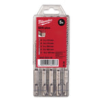 Estuche de 5 brocas Milwaukee SDS-Plus M2 con medidas de 5mm a 10mm para hormigón y piedra.