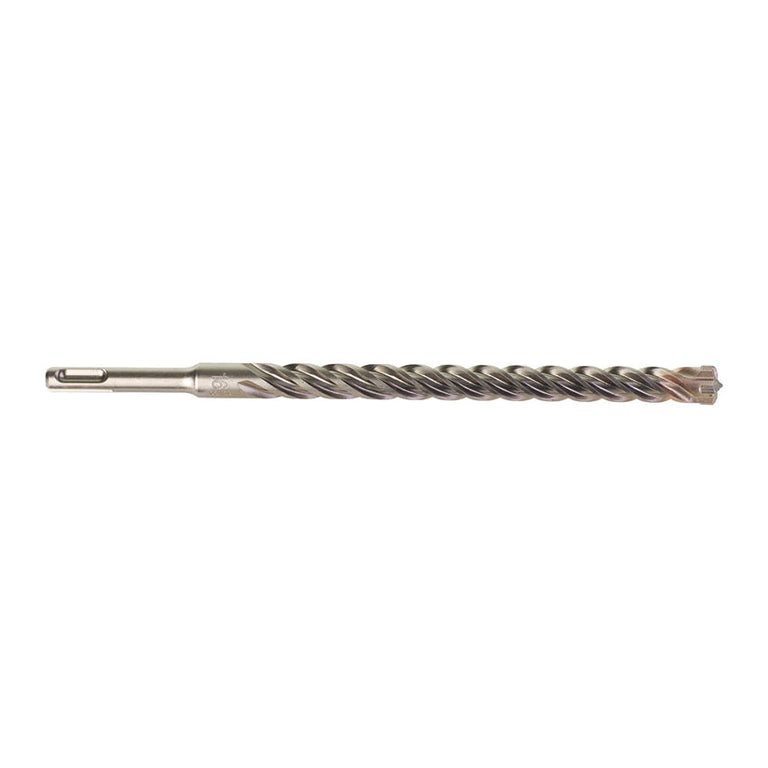 Broca Milwaukee SDS-Plus MX4 de 4 cortes para hormigón armado, vista lateral completa.