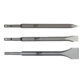 Set de 3 cinceles Milwaukee SDS-Plus: puntero, cincel plano y cincel ancho para demolición.