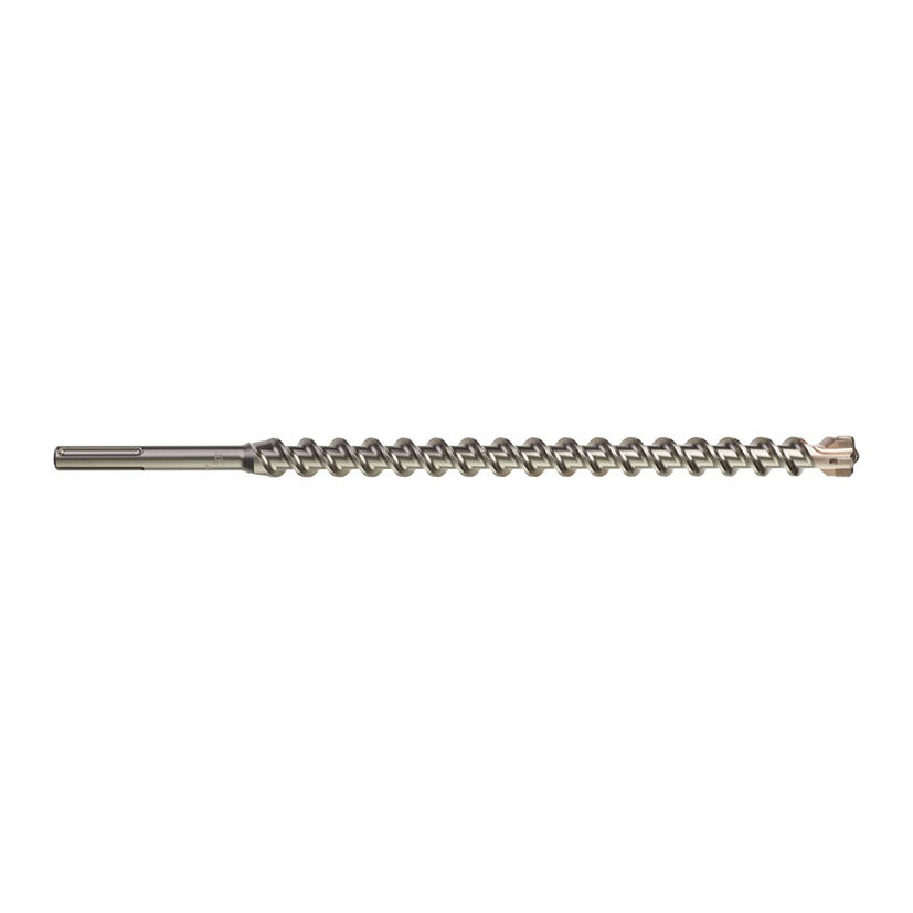 Detalle de la punta de 4 filos de carburo y espiral reforzada de broca SDS-Max Milwaukee