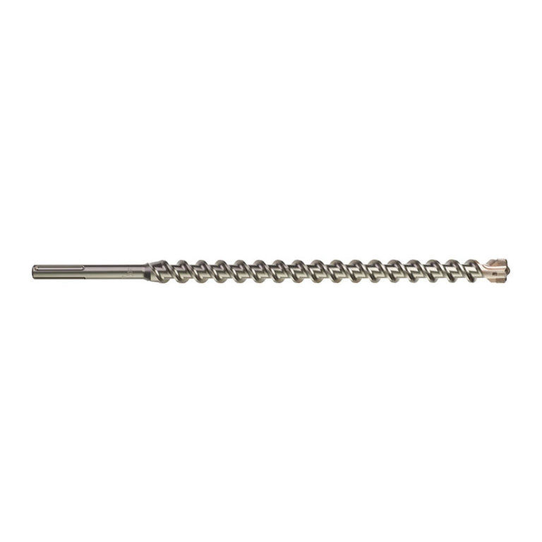 Detalle de la punta de 4 filos de carburo y espiral reforzada de broca SDS-Max Milwaukee