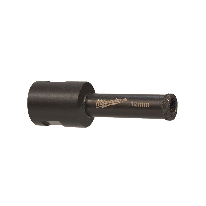 Detalle de broca Milwaukee Diamond Max de 12mm con punta de diamante continuo para gres.