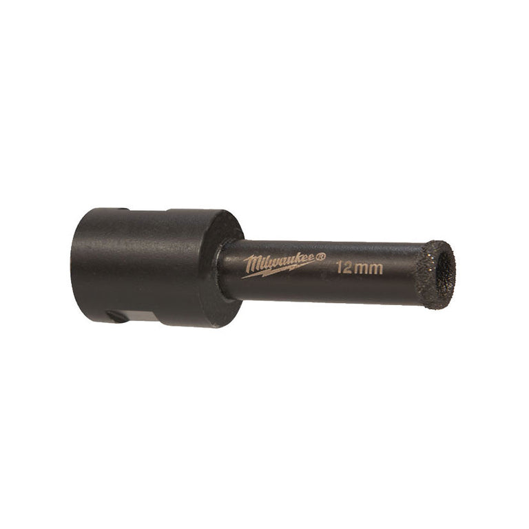 Detalle de broca Milwaukee Diamond Max de 12mm con punta de diamante continuo para gres.
