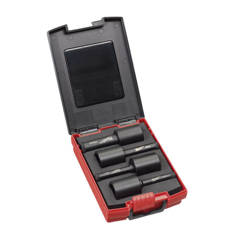 Estuche Milwaukee con juego de 4 brocas de diamante Diamond Max para amoladora M14.