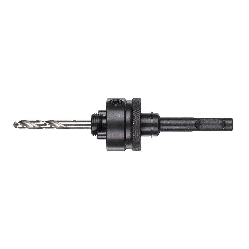 Husillo Milwaukee SDS-Plus para coronas de 32 a 210 mm con broca piloto instalada.