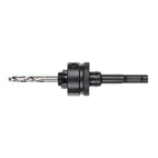 Husillo Milwaukee SDS-Plus para coronas de 32 a 210 mm con broca piloto instalada.
