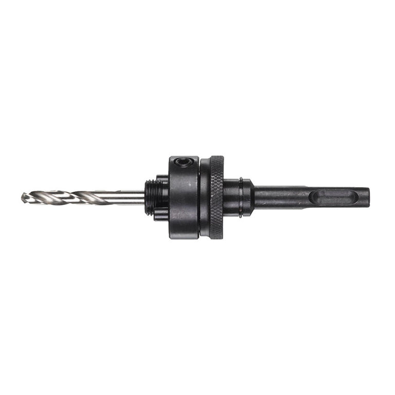 Husillo Milwaukee SDS-Plus para coronas de 32 a 210 mm con broca piloto instalada.