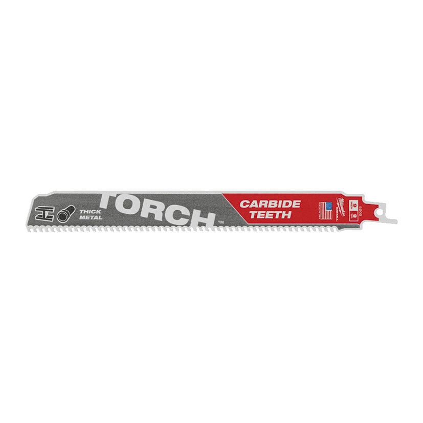 Hoja de sierra sable Milwaukee The Torch Carbide de 230mm con dientes de carburo para metales gruesos.