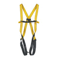 Arnés de seguridad Safetop Trevinca amarillo y negro con puntos de anclaje dorsal y frontal.