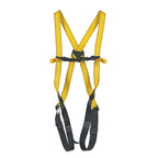 Arnés de seguridad Safetop Trevinca amarillo y negro con puntos de anclaje dorsal y frontal.