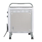 Vista frontal del radiador eléctrico HABITEX Tandem con rejilla de seguridad blanca