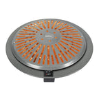 Brasero HABITEX Premium encendido mostrando las resistencias internas con iluminación naranja de calor.
